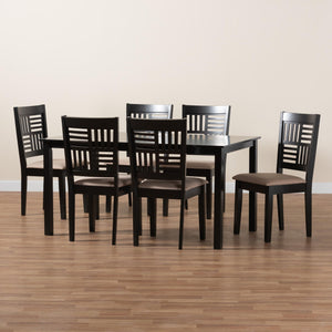 Baxton Studio Deanna Modern Beige Fabric And Dark Brown Finished Wood 7-Piece Dining Set