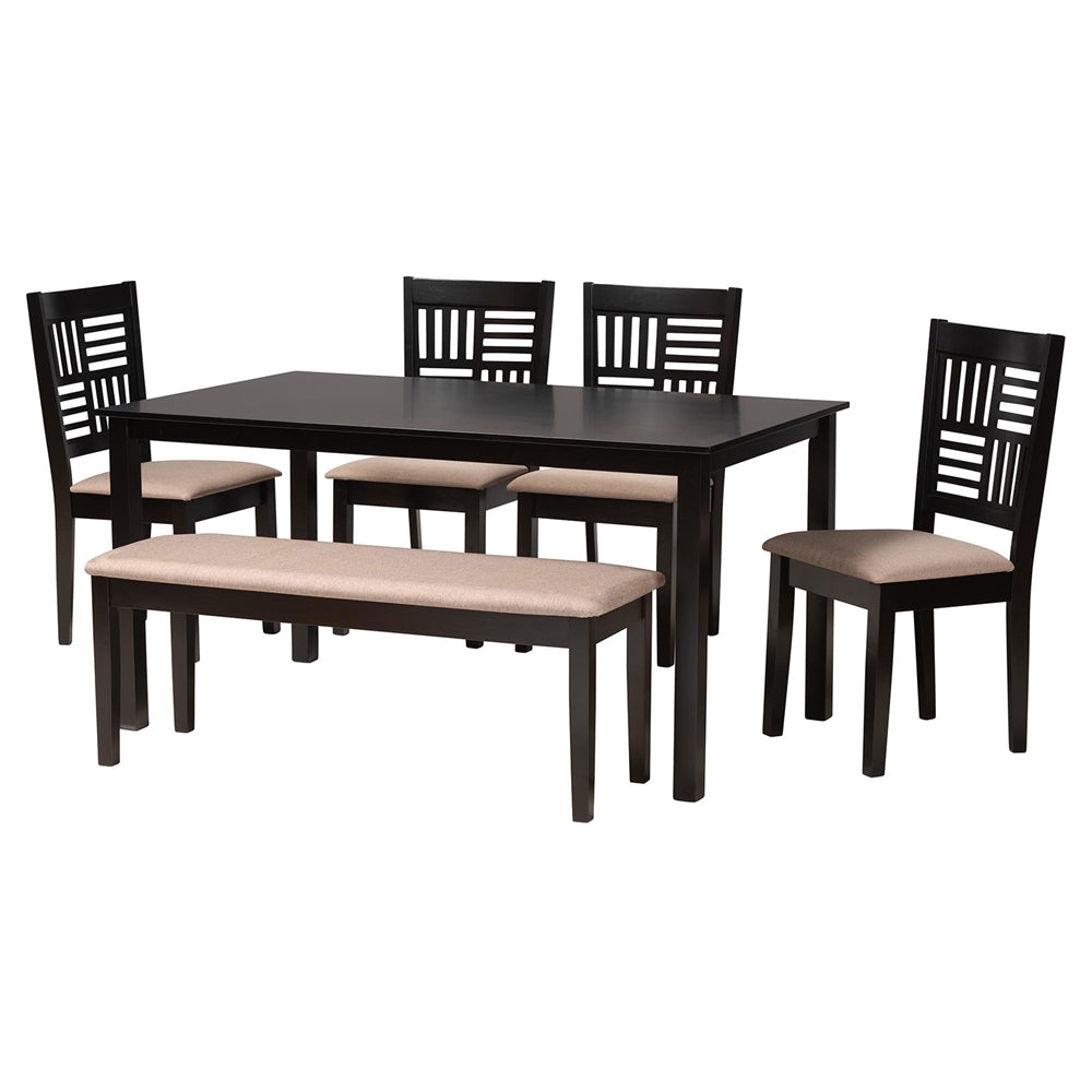 Baxton Studio Deanna Modern Beige Fabric And Dark Brown Finished Wood 6-Piece Dining Set