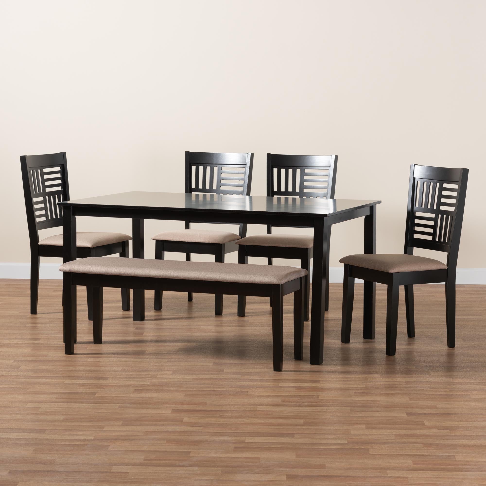 Baxton Studio Deanna Modern Beige Fabric And Dark Brown Finished Wood 6-Piece Dining Set