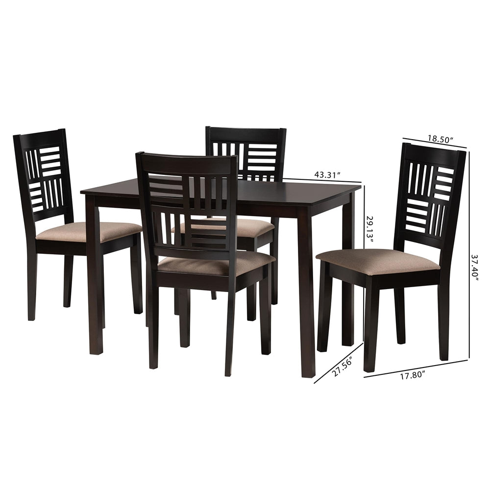 Baxton Studio Deanna Modern Beige Fabric And Dark Brown Finished Wood 5-Piece Dining Set