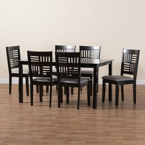 Baxton Studio Deanna Modern Grey Fabric And Dark Brown Finished Wood 7-Piece Dining Set