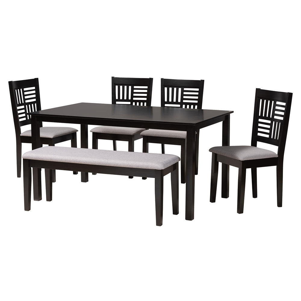 Baxton Studio Deanna Modern Grey Fabric And Dark Brown Finished Wood 6-Piece Dining Set