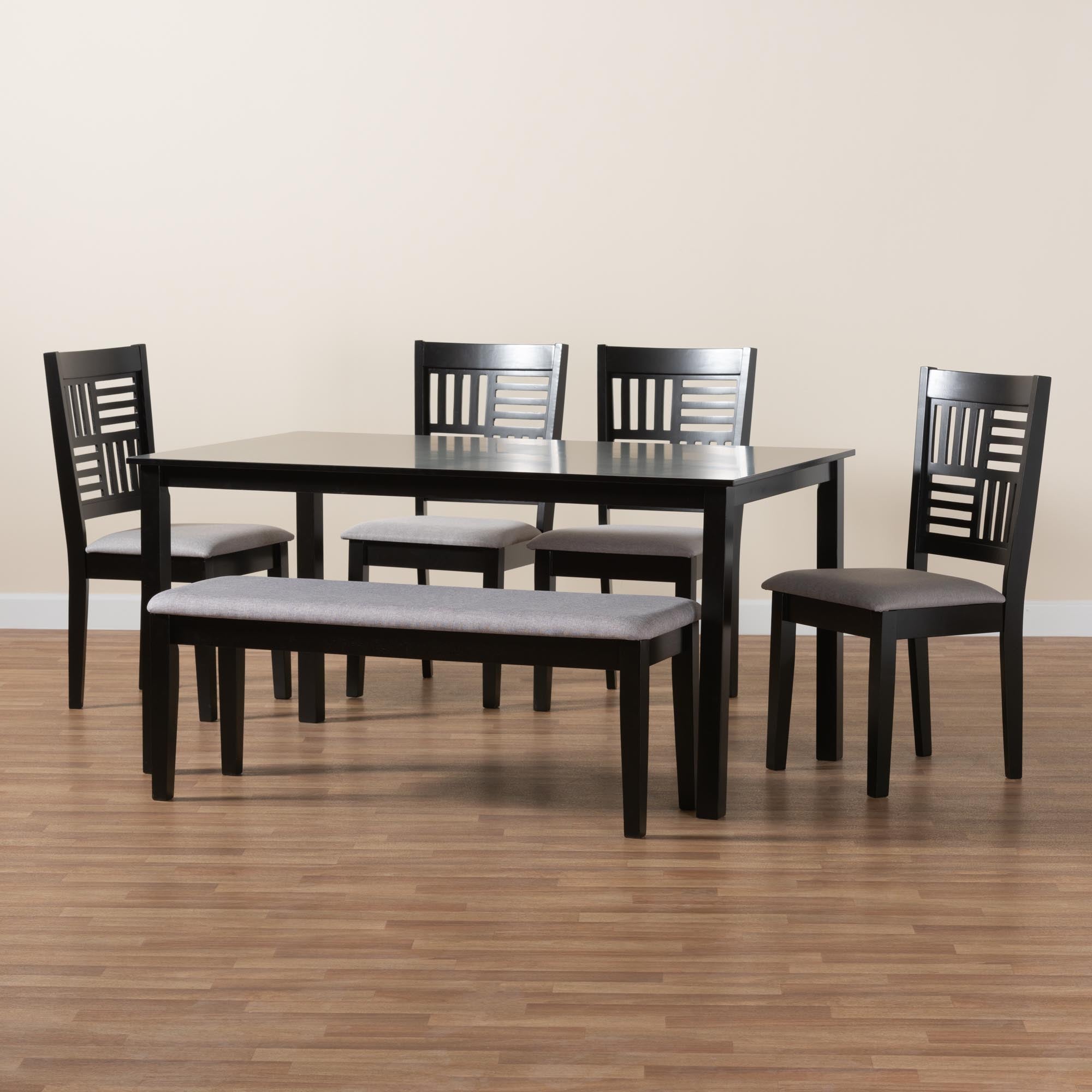 Baxton Studio Deanna Modern Grey Fabric And Dark Brown Finished Wood 6-Piece Dining Set