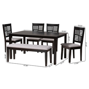 Baxton Studio Deanna Modern Grey Fabric And Dark Brown Finished Wood 6-Piece Dining Set