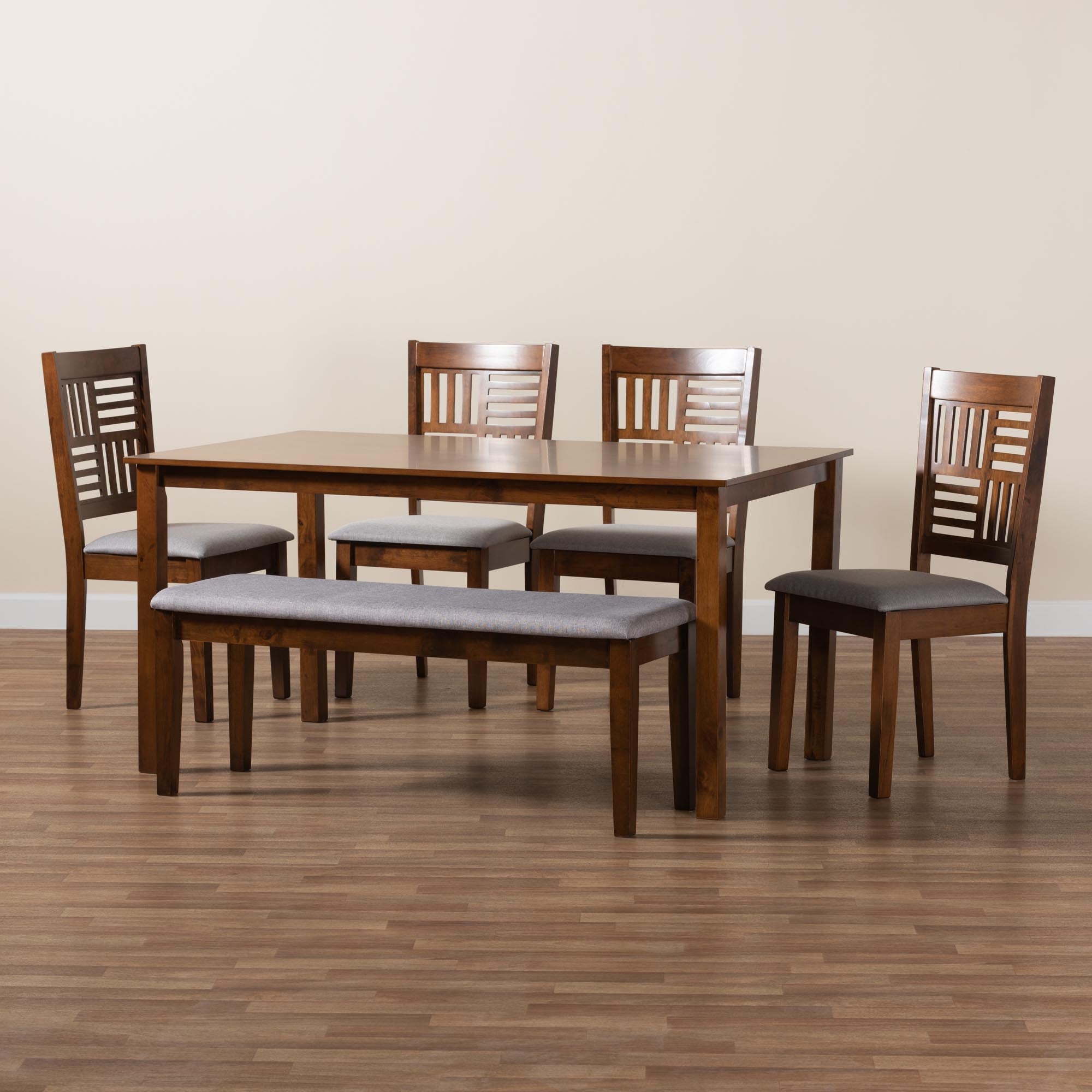 Baxton Studio Deanna Modern Grey Fabric And Walnut Brown Finished Wood 6-Piece Dining Set