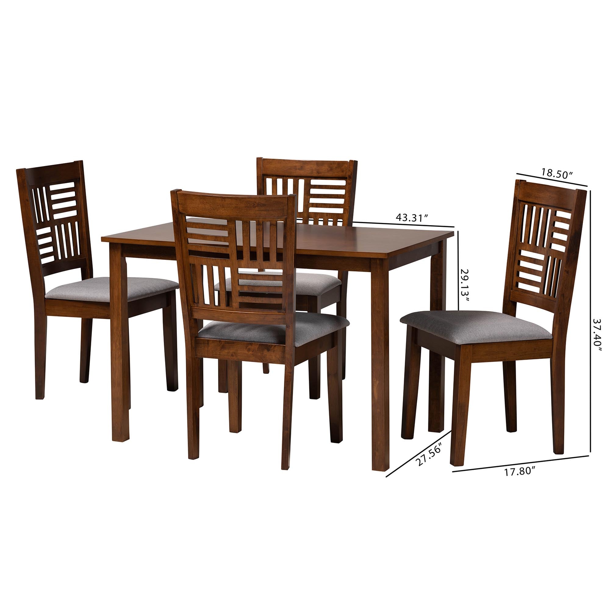 Baxton Studio Deanna Modern Grey Fabric And Walnut Brown Finished Wood 5-Piece Dining Set