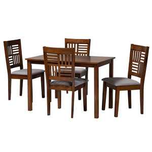 Baxton Studio Deanna Modern Grey Fabric And Walnut Brown Finished Wood 5-Piece Dining Set