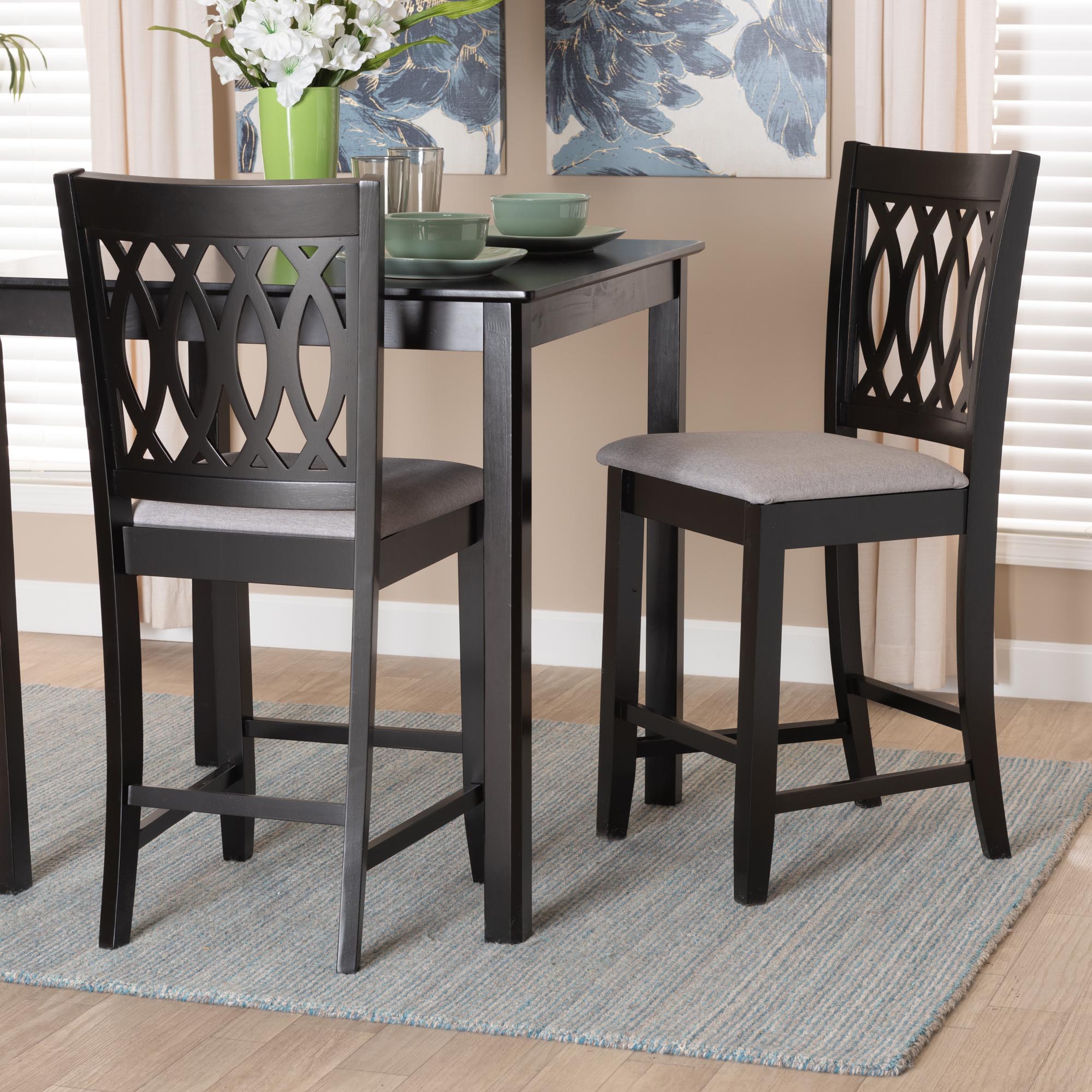 Baxton Studio Florencia Modern Grey Fabric And Espresso Brown Finished Wood 2-Piece Counter Stool Set