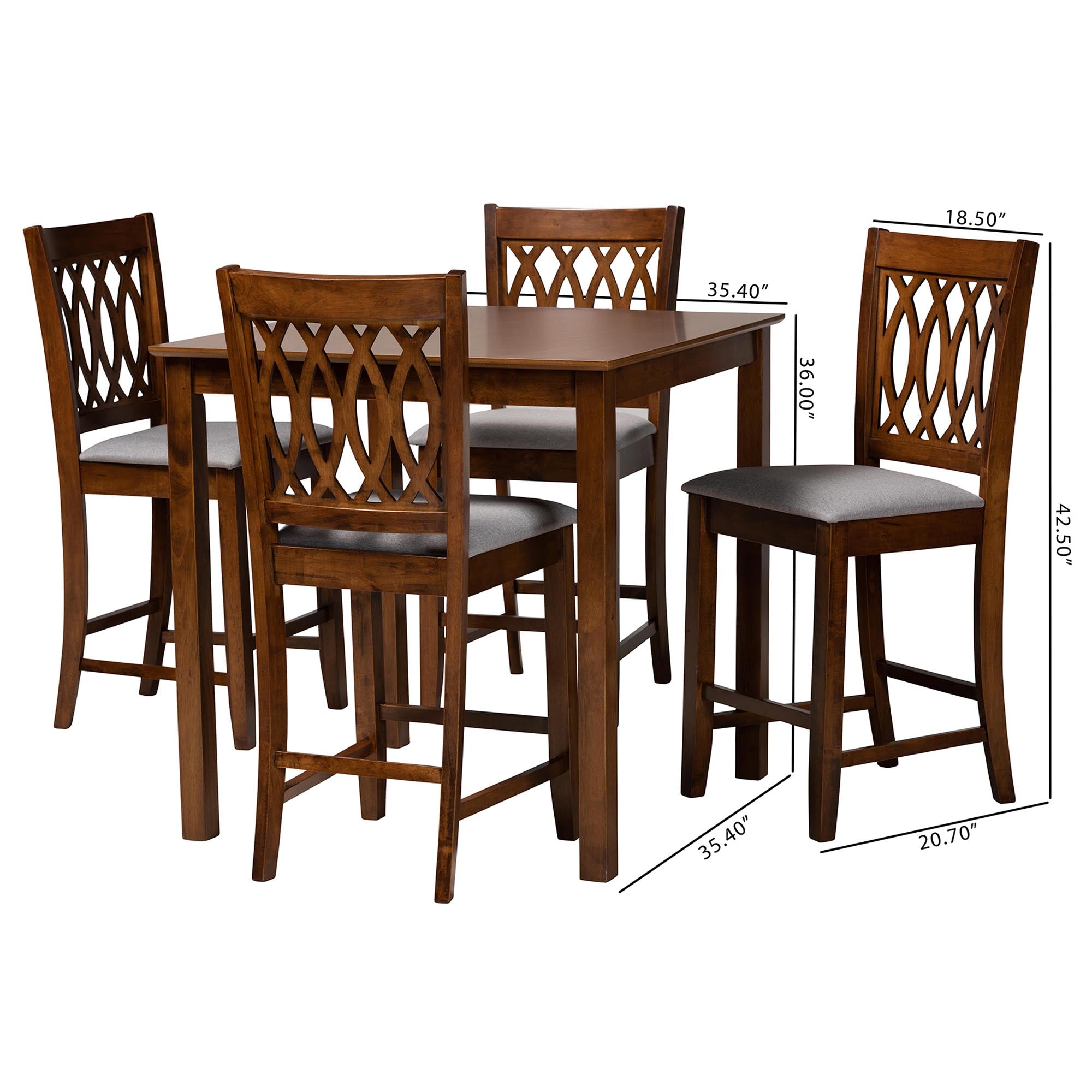 Baxton Studio Florencia Modern Grey Fabric And Walnut Brown Finished Wood 5-Piece Pub Set