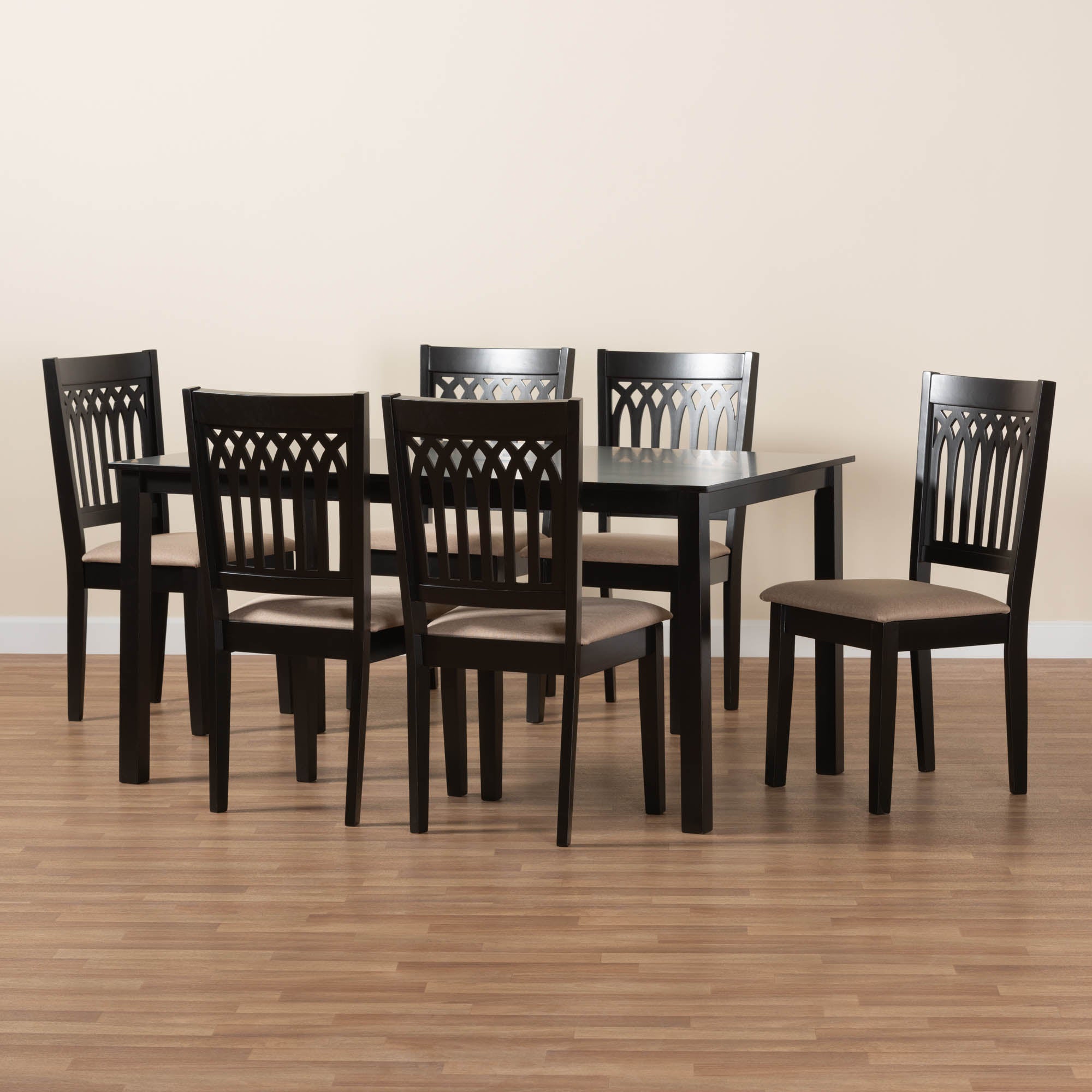 Baxton Studio Genesis Modern Beige Fabric And Dark Brown Finished Wood 7-Piece Dining Set