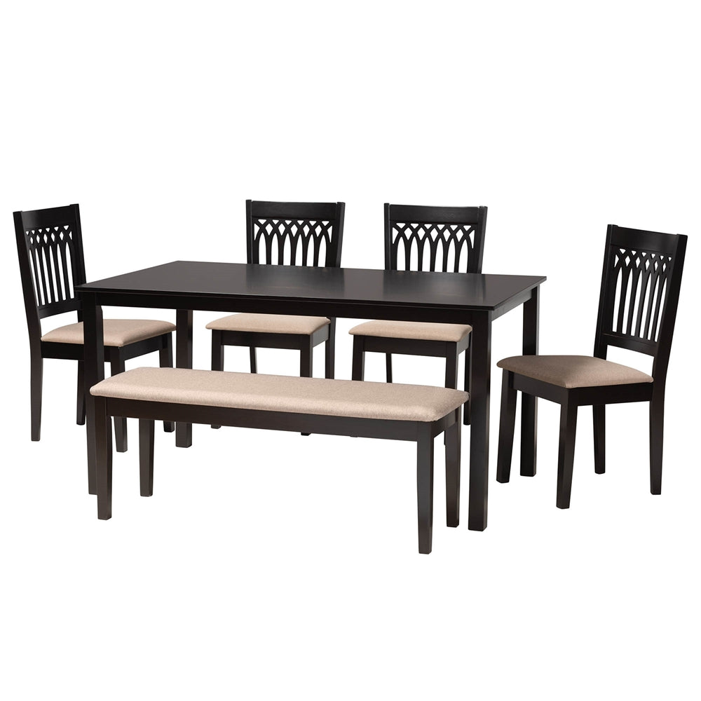 Baxton Studio Genesis Modern Beige Fabric And Dark Brown Finished Wood 6-Piece Dining Set