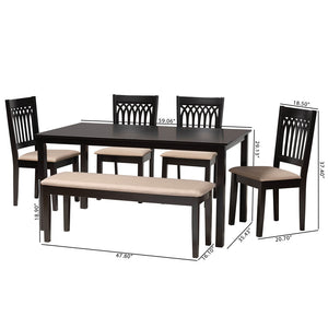 Baxton Studio Genesis Modern Beige Fabric And Dark Brown Finished Wood 6-Piece Dining Set