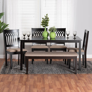 Baxton Studio Genesis Modern Beige Fabric And Dark Brown Finished Wood 6-Piece Dining Set