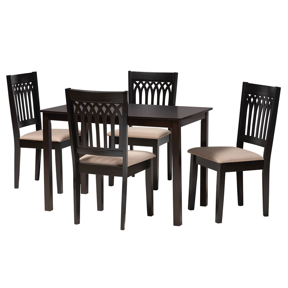 Baxton Studio Genesis Modern Beige Fabric And Dark Brown Finished Wood 5-Piece Dining Set