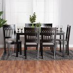 Load image into Gallery viewer, Baxton Studio Genesis Modern Grey Fabric And Dark Brown Finished Wood 7-Piece Dining Set
