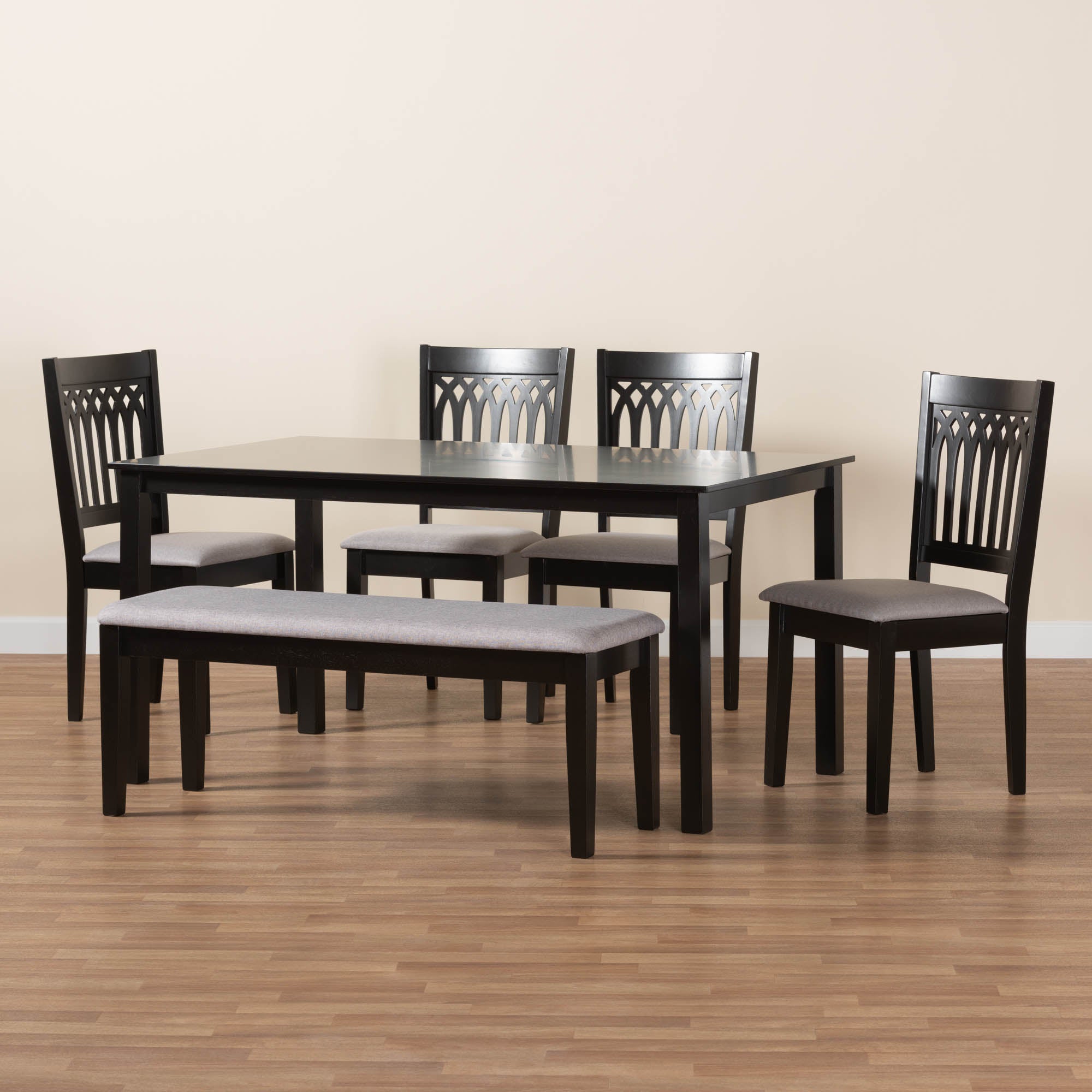 Baxton Studio Genesis Modern Grey Fabric And Dark Brown Finished Wood 6-Piece Dining Set