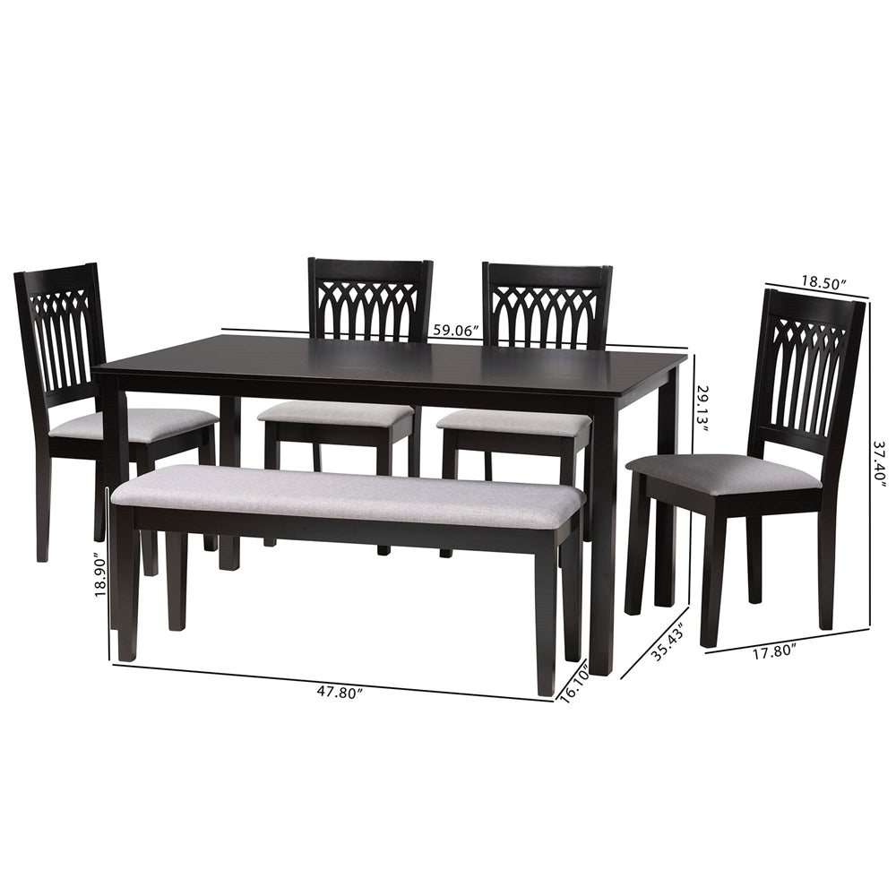 Baxton Studio Genesis Modern Grey Fabric And Dark Brown Finished Wood 6-Piece Dining Set