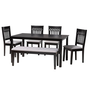 Baxton Studio Genesis Modern Grey Fabric And Dark Brown Finished Wood 6-Piece Dining Set