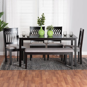 Baxton Studio Genesis Modern Grey Fabric And Dark Brown Finished Wood 6-Piece Dining Set