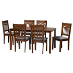 Load image into Gallery viewer, Baxton Studio Genesis Modern Grey Fabric And Walnut Brown Finished Wood 7-Piece Dining Set
