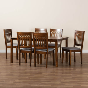 Baxton Studio Genesis Modern Grey Fabric And Walnut Brown Finished Wood 7-Piece Dining Set