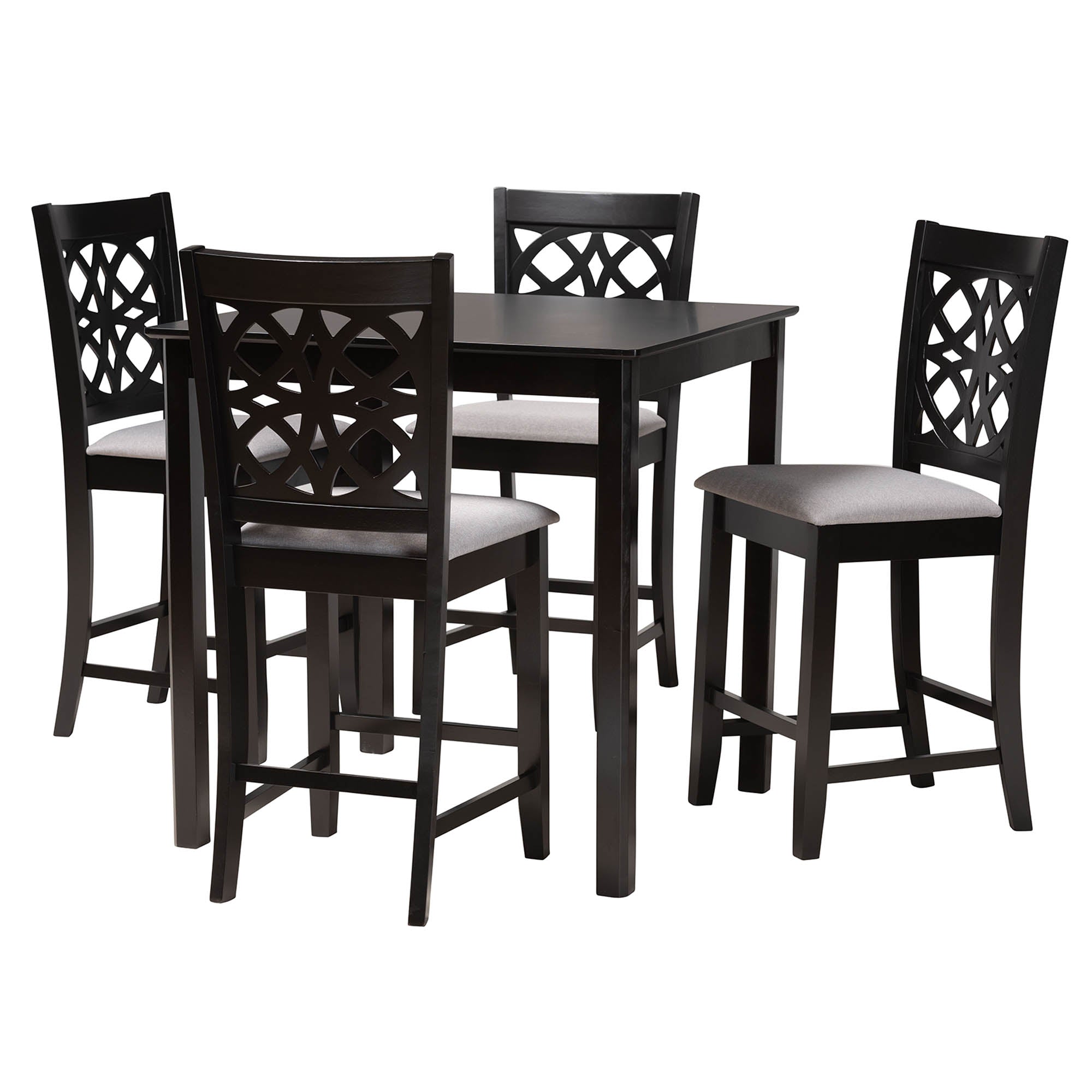 Baxton Studio Abigail Modern Grey Fabric And Dark Brown Finished Wood 5-Piece Pub Set