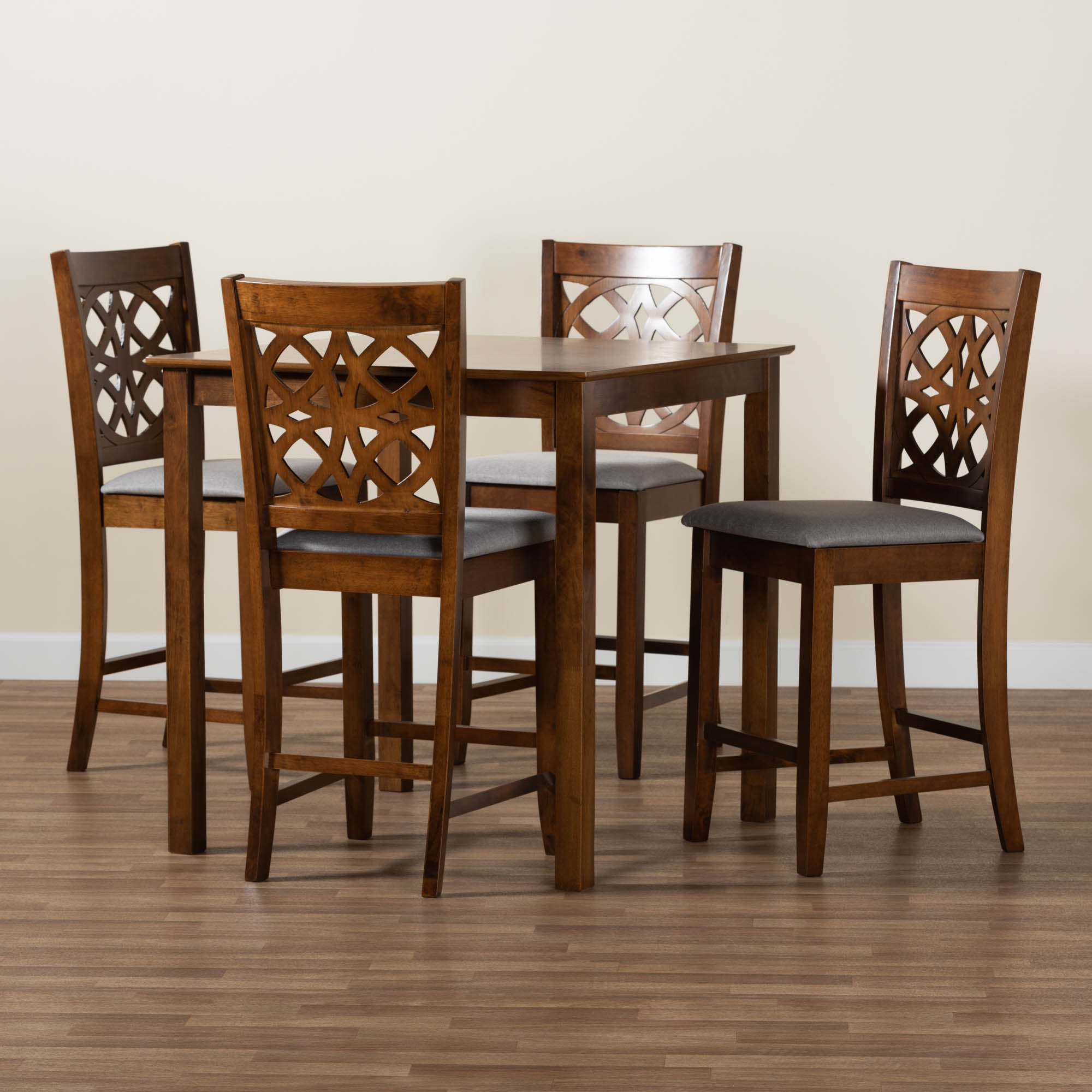 Baxton Studio Abigail Modern Grey Fabric And Walnut Brown Finished Wood 5-Piece Pub Set