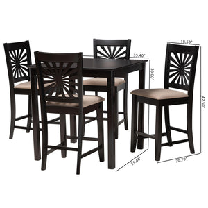 Baxton Studio Olympia Modern Beige Fabric And Espresso Brown Finished Wood 5-Piece Pub Set