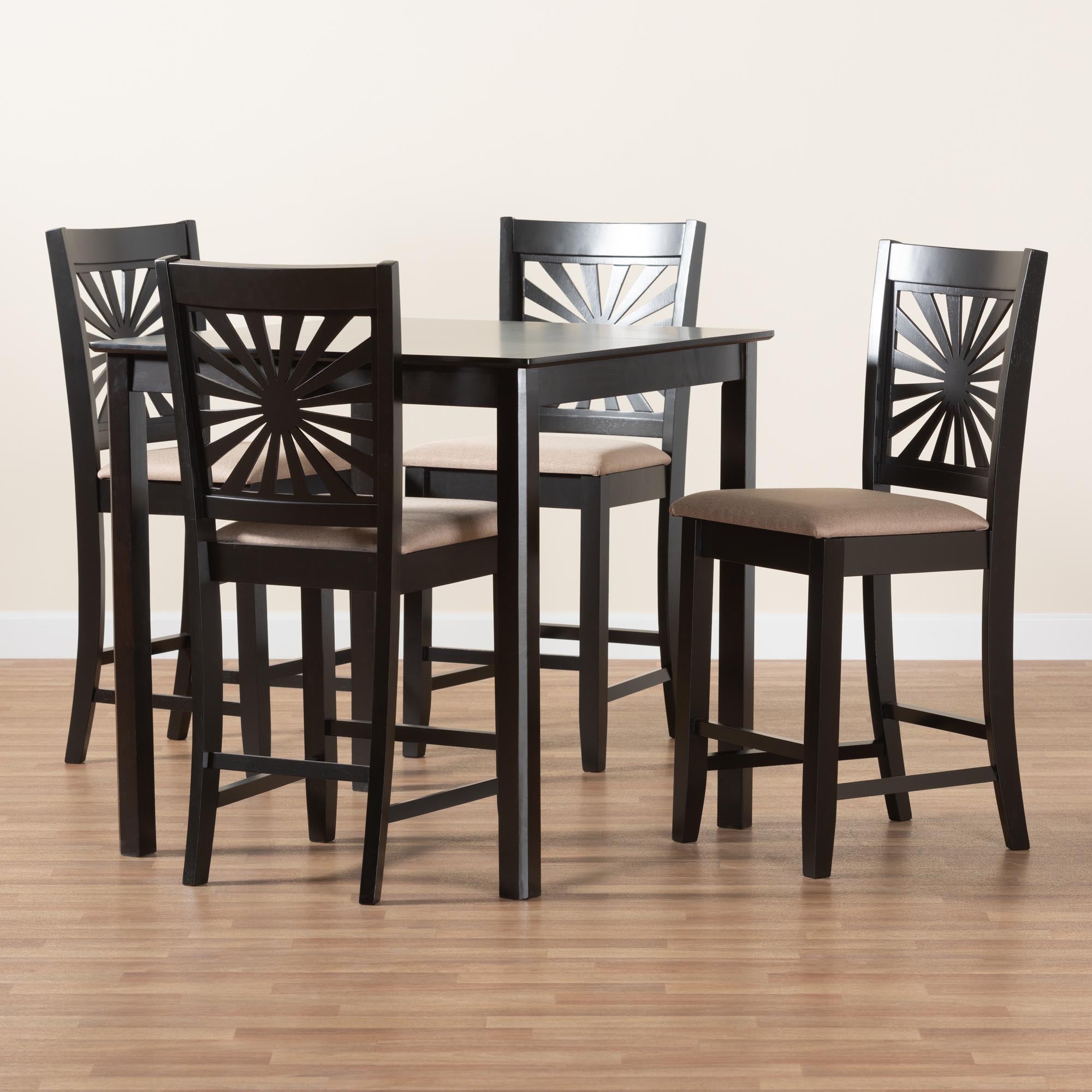 Baxton Studio Olympia Modern Beige Fabric And Espresso Brown Finished Wood 5-Piece Pub Set