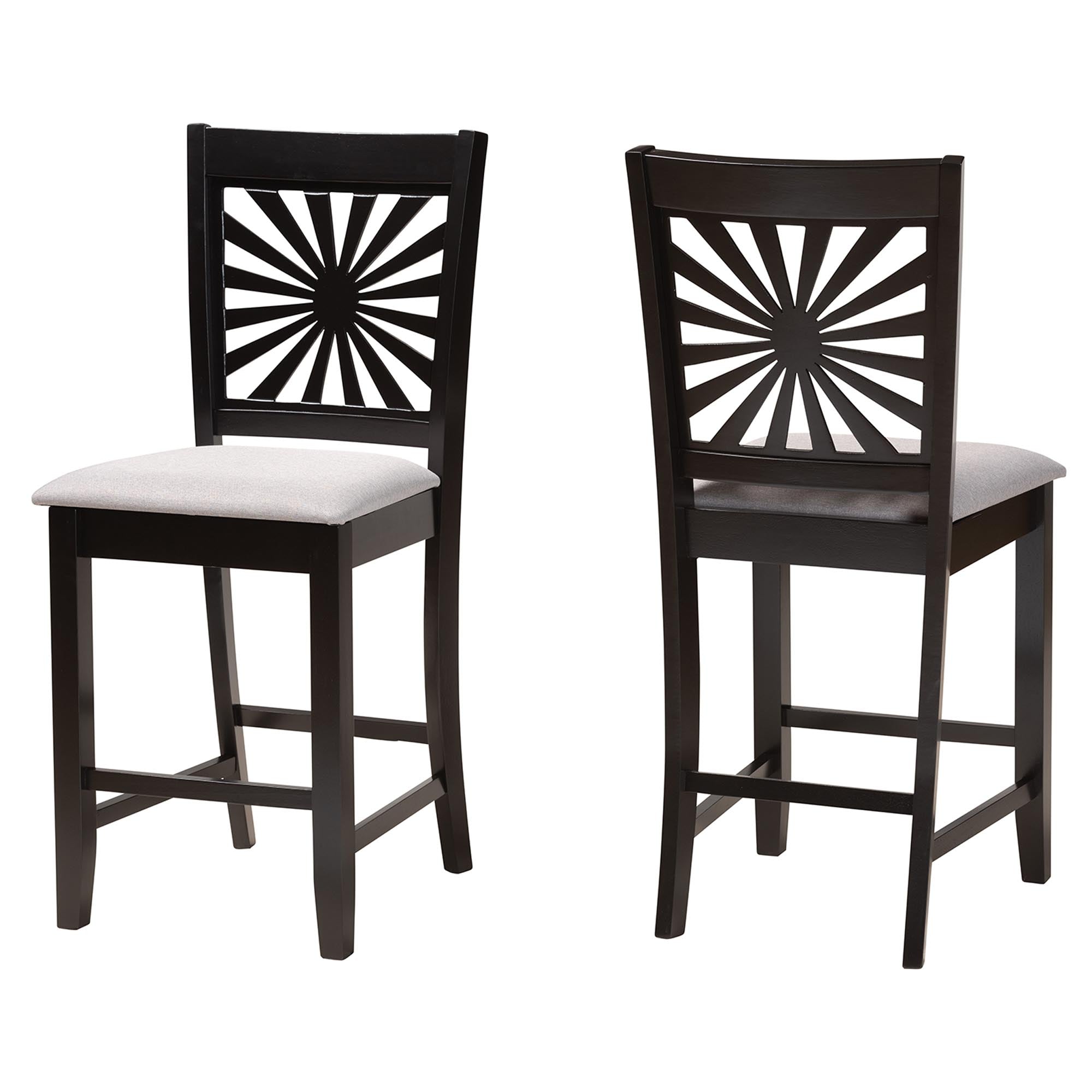 Baxton Studio Olympia Modern Grey Fabric And Espresso Brown Finished Wood 2-Piece Counter Stool Set