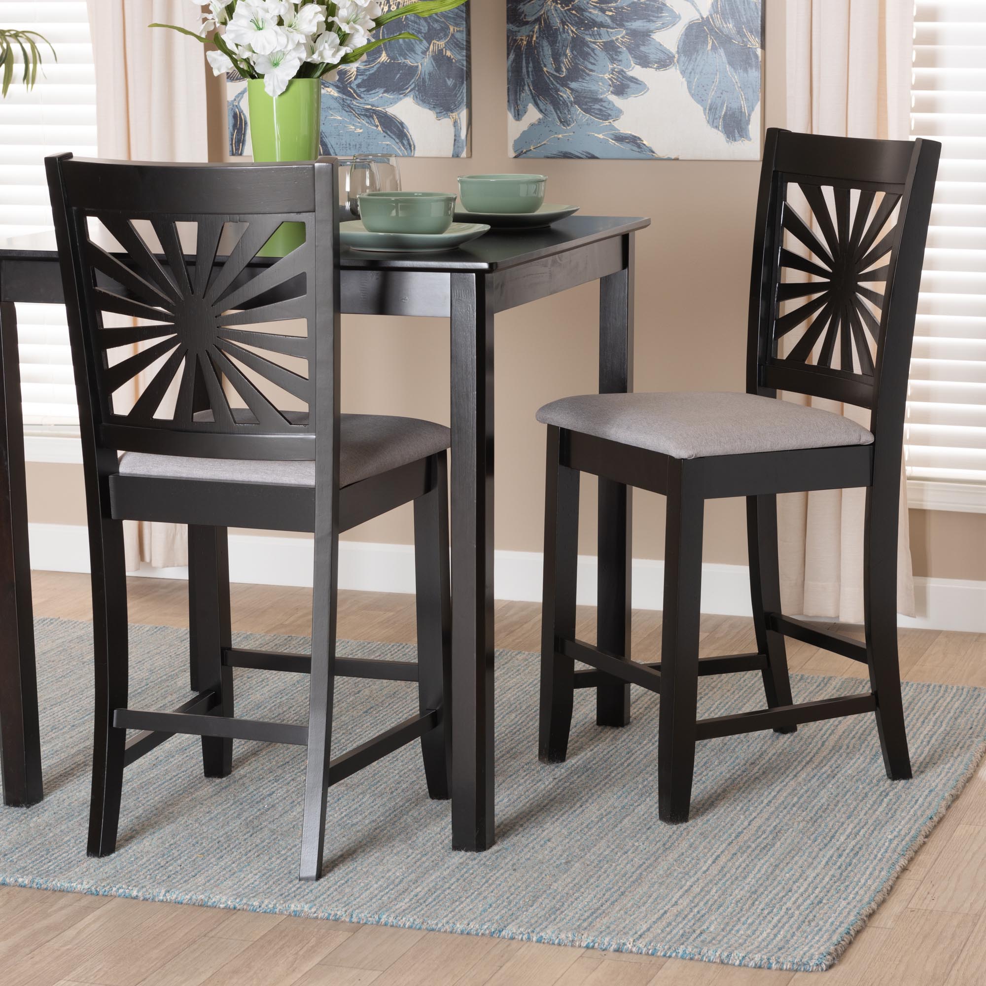 Baxton Studio Olympia Modern Grey Fabric And Espresso Brown Finished Wood 2-Piece Counter Stool Set