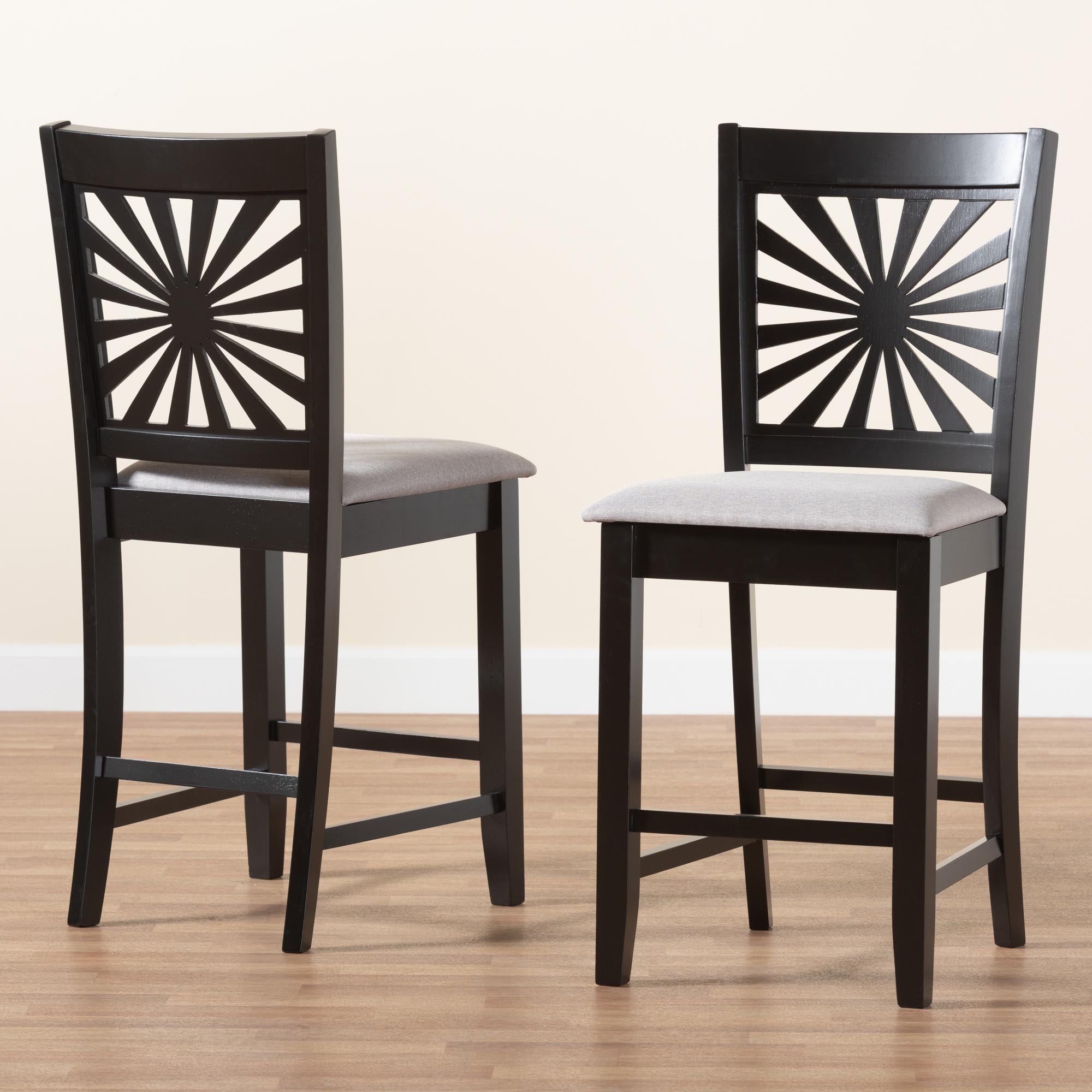 Baxton Studio Olympia Modern Grey Fabric And Espresso Brown Finished Wood 2-Piece Counter Stool Set