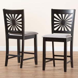 Baxton Studio Olympia Modern Grey Fabric And Espresso Brown Finished Wood 2-Piece Counter Stool Set