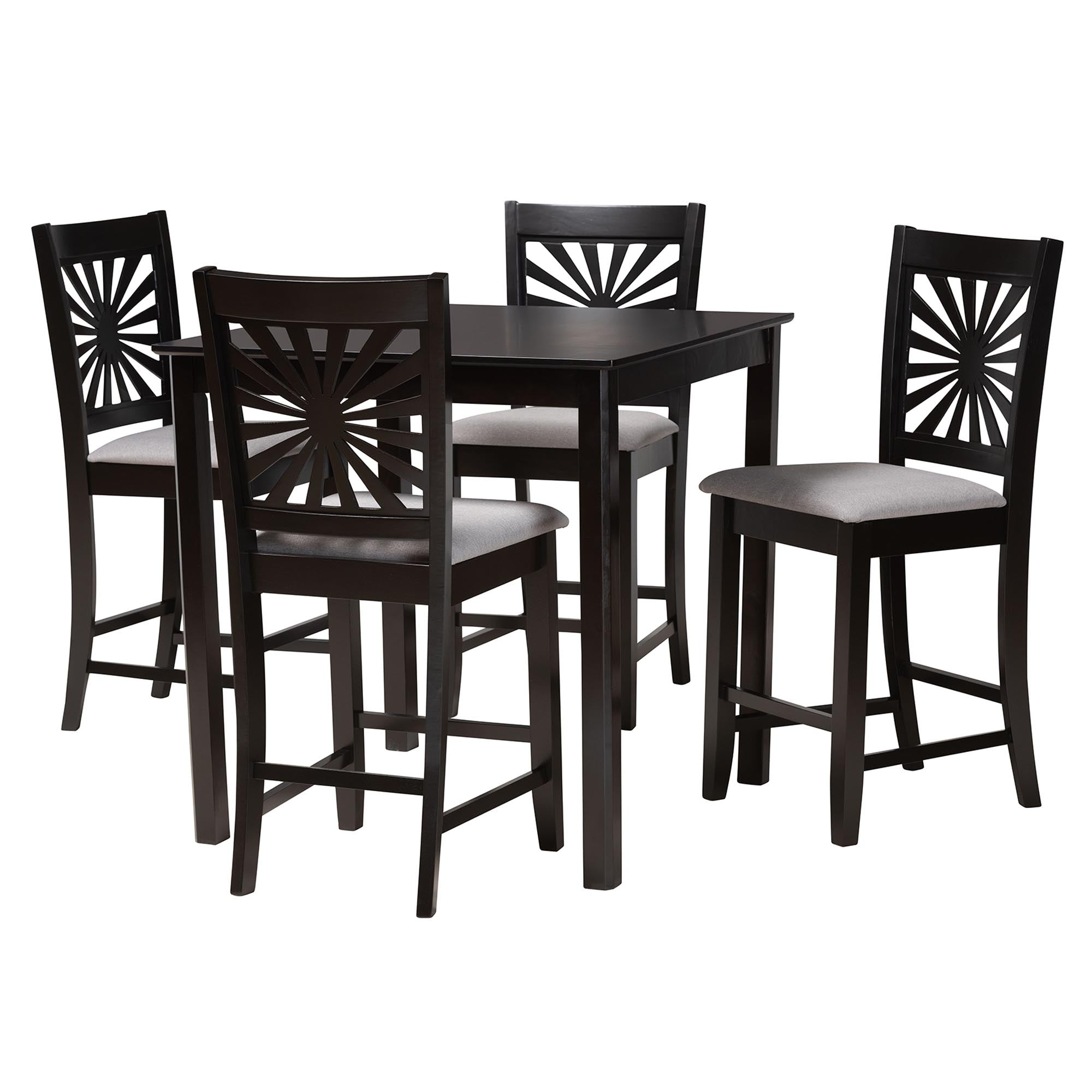 Baxton Studio Olympia Modern Grey Fabric And Espresso Brown Finished Wood 5-Piece Pub Set