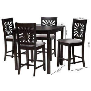 Baxton Studio Olympia Modern Grey Fabric And Espresso Brown Finished Wood 5-Piece Pub Set