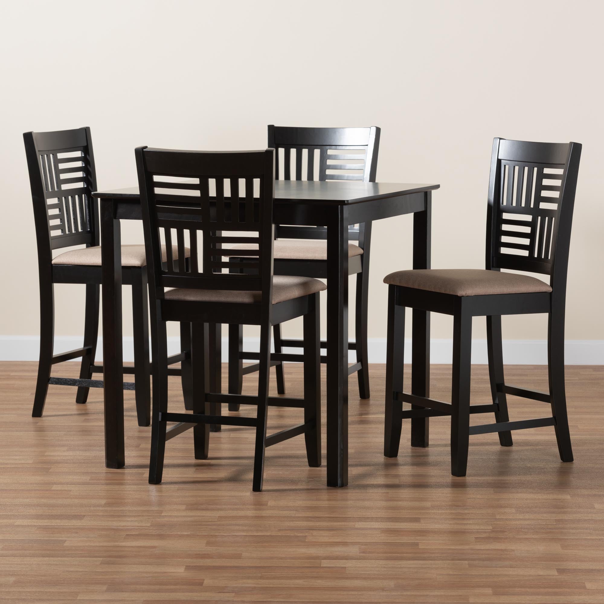 Baxton Studio Deanna Modern Beige Fabric And Dark Brown Finished Wood 5-Piece Pub Set