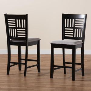 Baxton Studio Deanna Modern Grey Fabric And Dark Brown Finished Wood 2-Piece Counter Stool Set