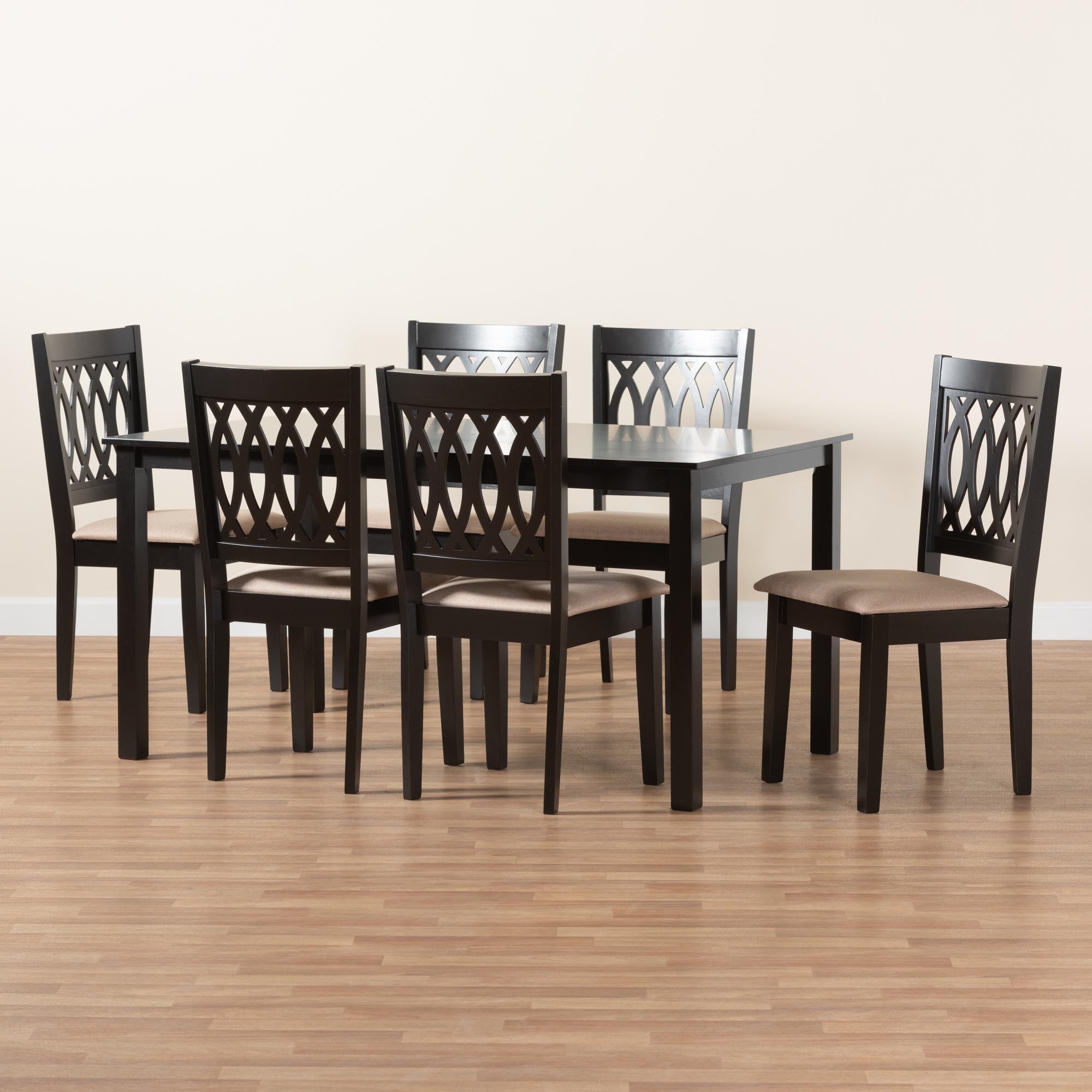 Baxton Studio Florencia Modern Beige Fabric And Espresso Brown Finished Wood 7-Piece Dining Set