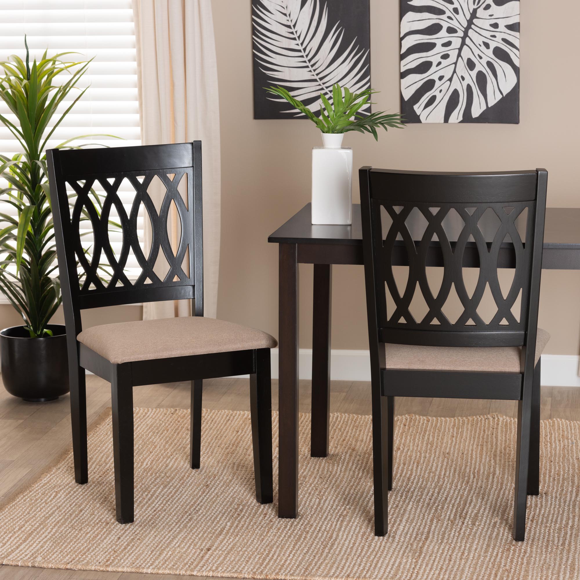 Baxton Studio Florencia Modern Beige Fabric And Espresso Brown Finished Wood 2-Piece Dining Chair Set