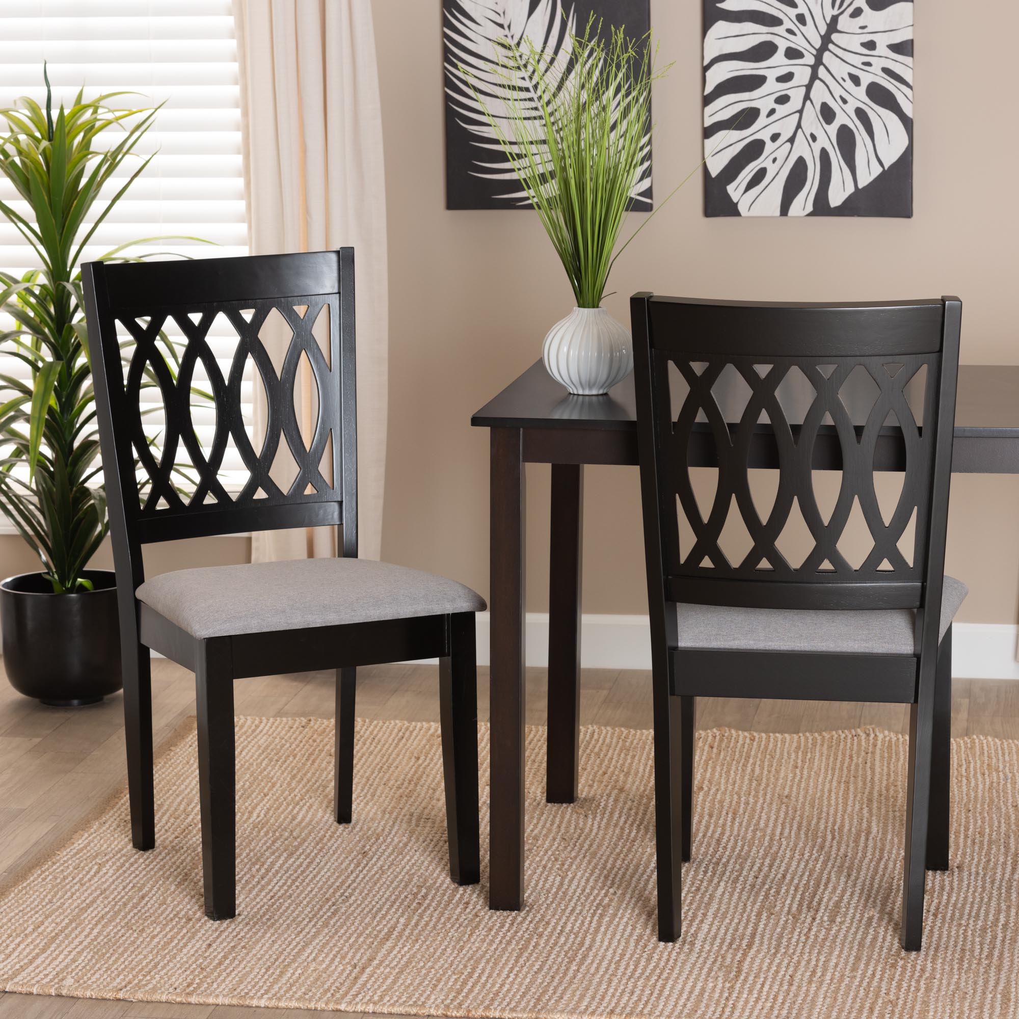 Baxton Studio Florencia Modern Grey Fabric And Espresso Brown Finished Wood 2-Piece Dining Chair Set