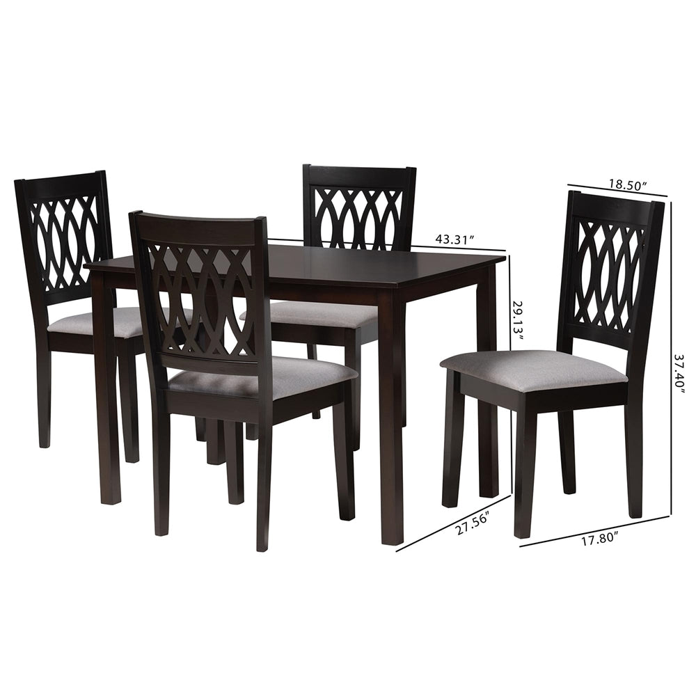 Baxton Studio Florencia Modern Grey Fabric And Espresso Brown Finished Wood 5-Piece Dining Set