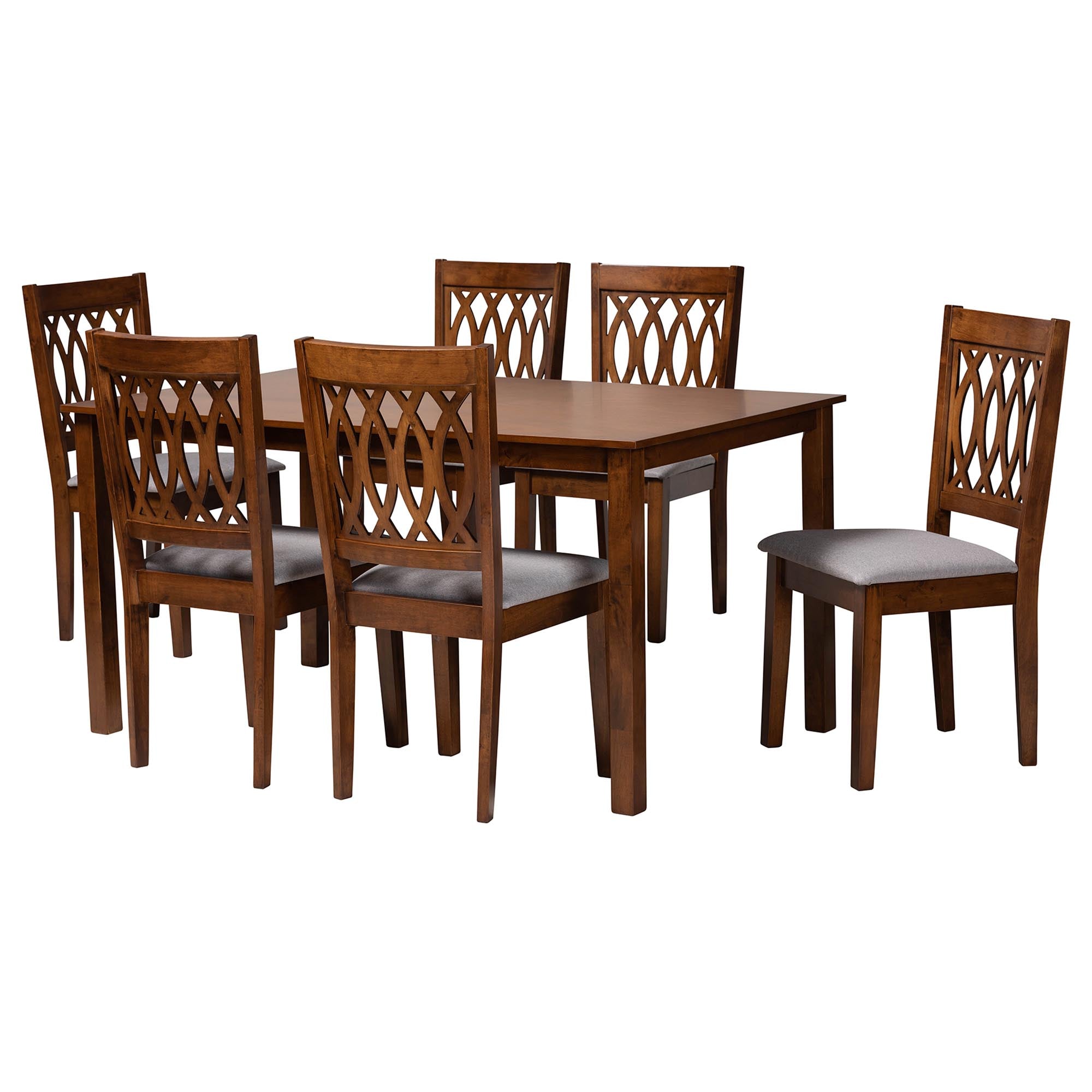 Baxton Studio Florencia Modern Grey Fabric And Walnut Brown Finished Wood 7-Piece Dining Set