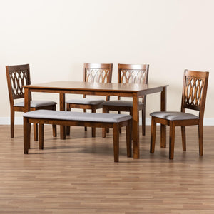 Baxton Studio Florencia Modern Grey Fabric And Walnut Brown Finished Wood 6-Piece Dining Set