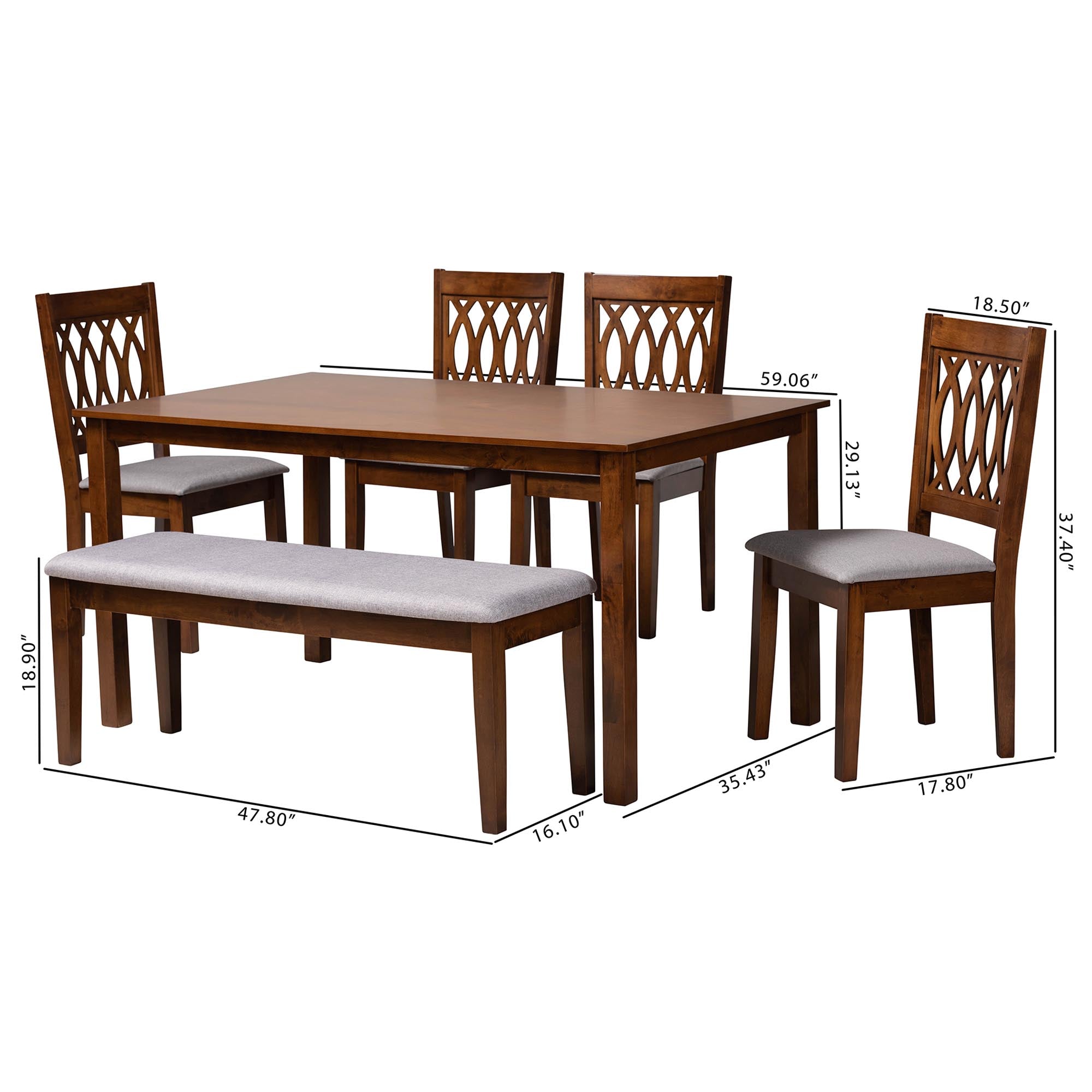 Baxton Studio Florencia Modern Grey Fabric And Walnut Brown Finished Wood 6-Piece Dining Set