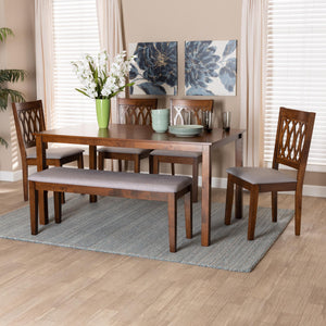 Baxton Studio Florencia Modern Grey Fabric And Walnut Brown Finished Wood 6-Piece Dining Set