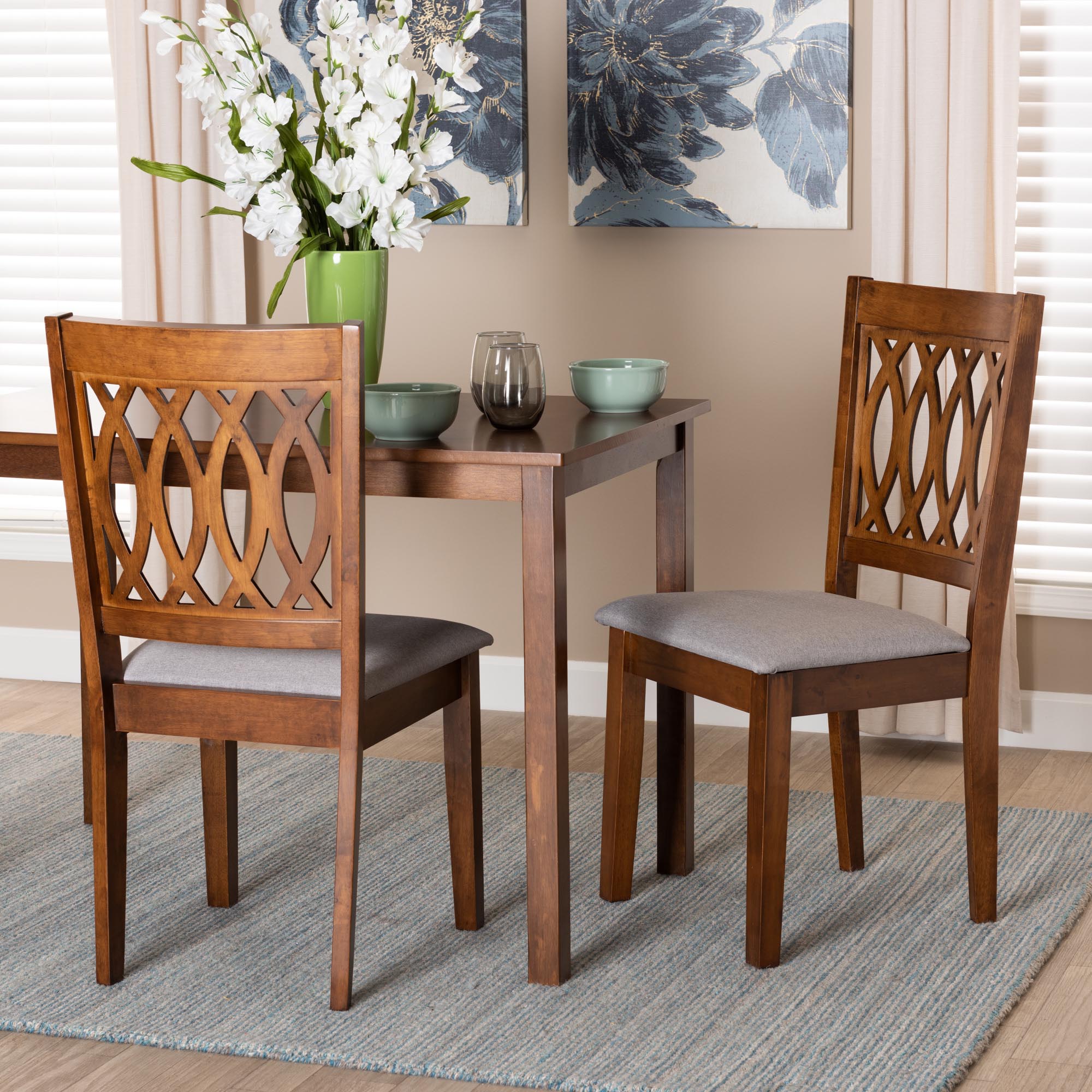 Baxton Studio Florencia Modern Grey Fabric And Walnut Brown Finished Wood 2-Piece Dining Chair Set