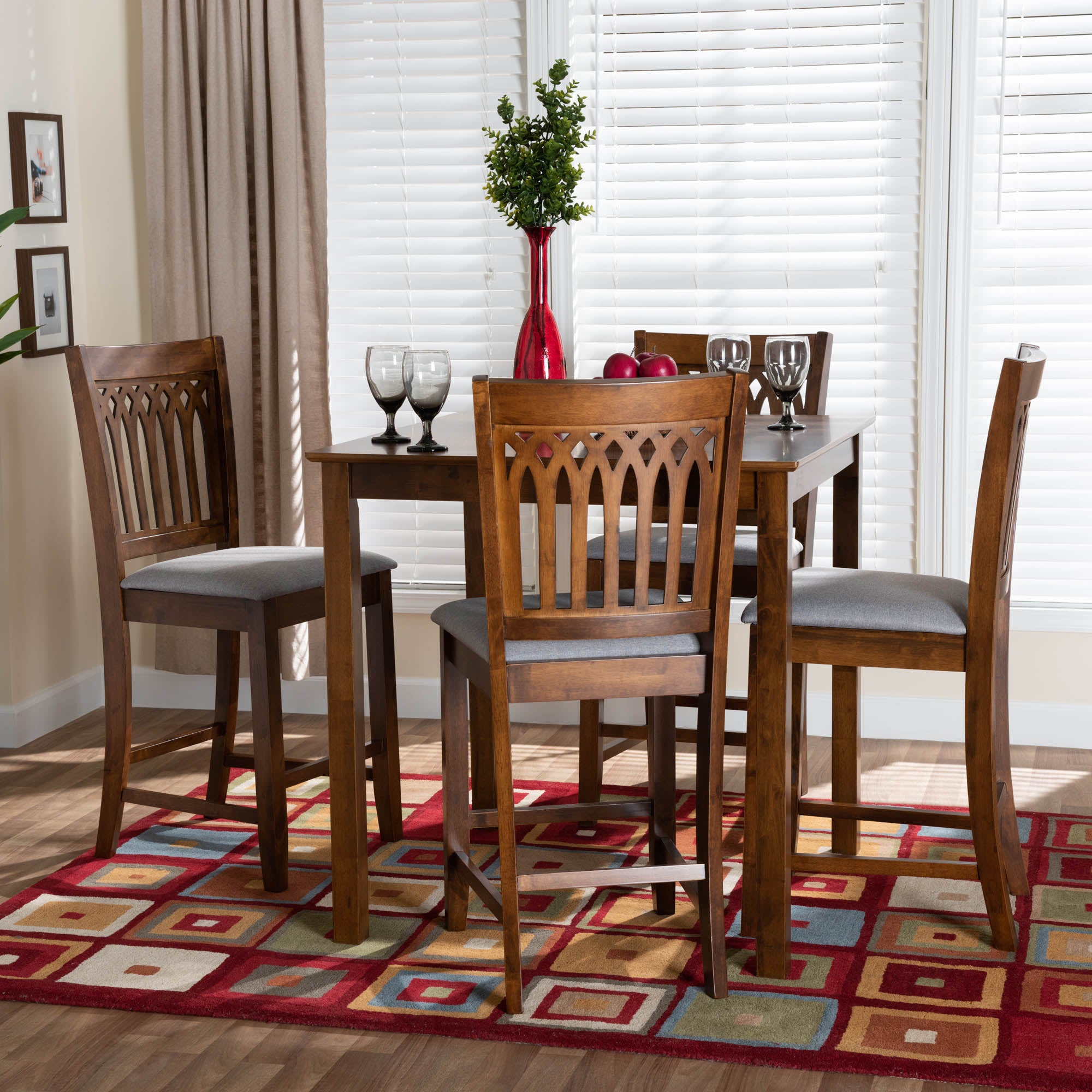 Baxton Studio Genesis Modern Grey Fabric And Walnut Brown Finished Wood 5-Piece Pub Set