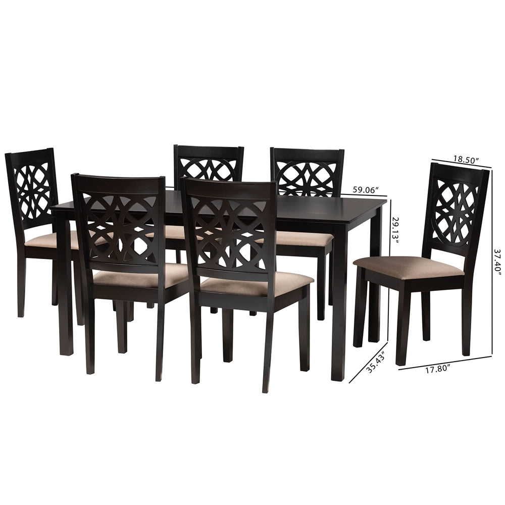 Baxton Studio Abigail Modern Beige Fabric And Dark Brown Finished Wood 7-Piece Dining Set