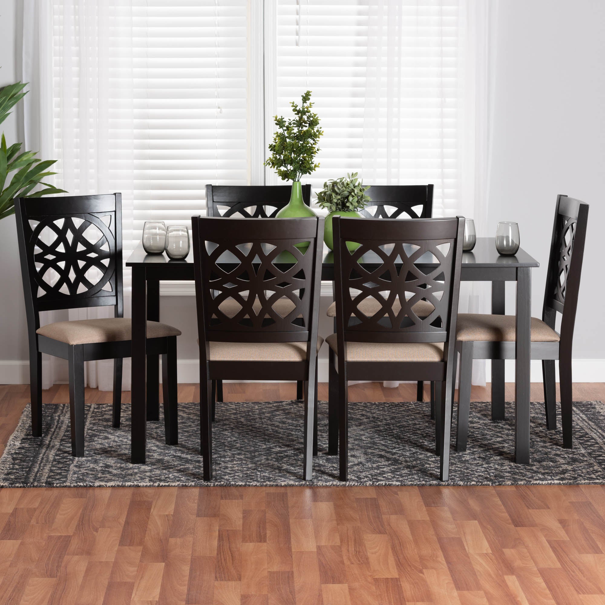 Baxton Studio Abigail Modern Beige Fabric And Dark Brown Finished Wood 7-Piece Dining Set