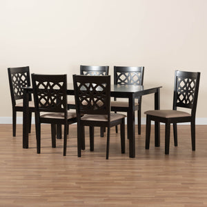 Baxton Studio Abigail Modern Beige Fabric And Dark Brown Finished Wood 7-Piece Dining Set